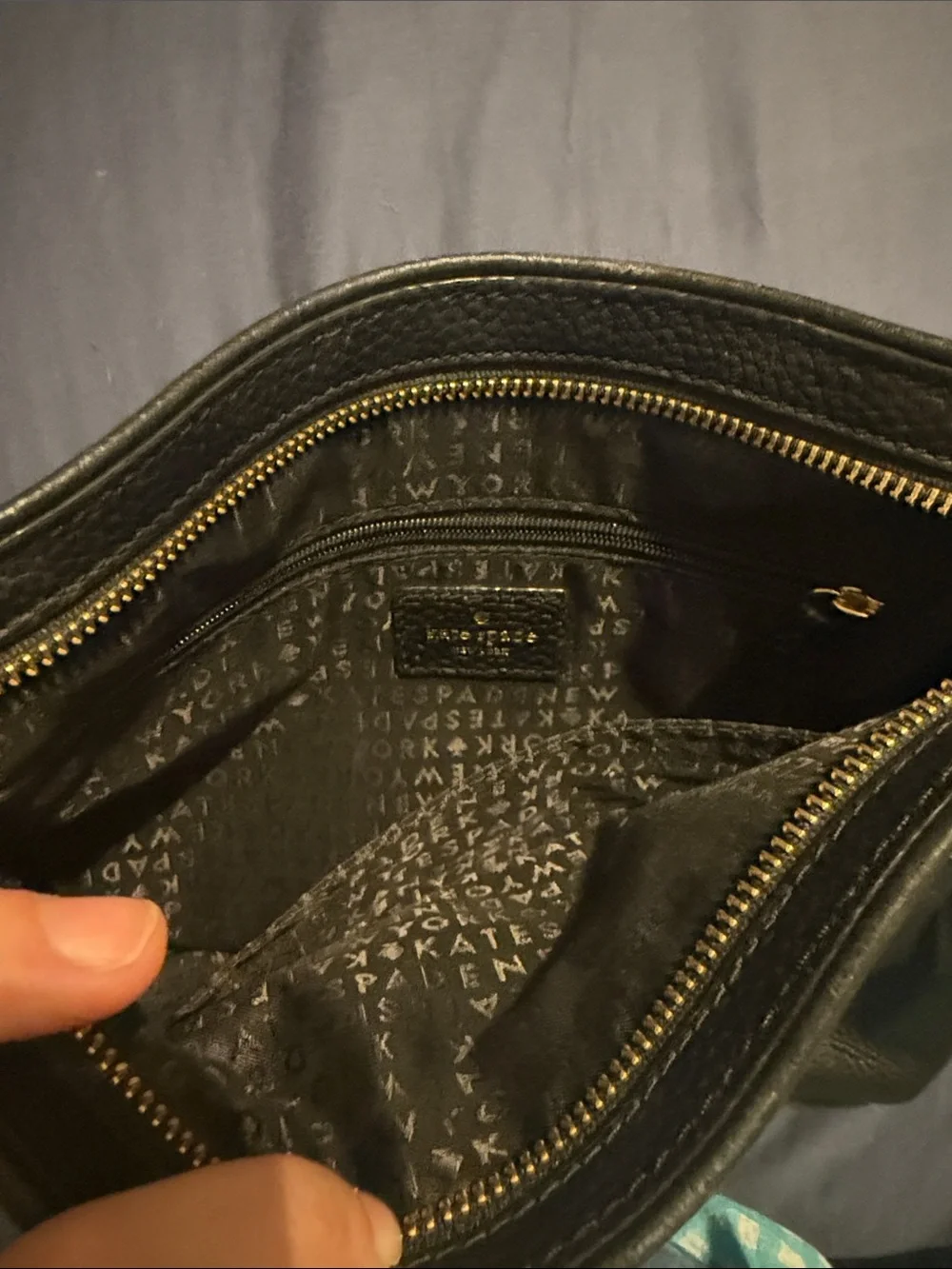 kate spade Black Pebbled Leather Messenger Crossbody with Gold Hardware